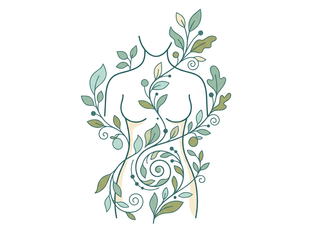 Illustratie van botanische planten en spijsvertering als abstracte visualisatie van plantaardige voedingssupplementen